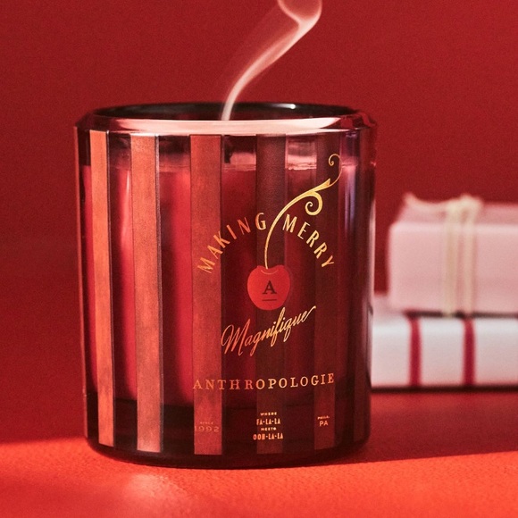 anthropologie holiday spice amber cherry glass candle - Picture 1 of 7